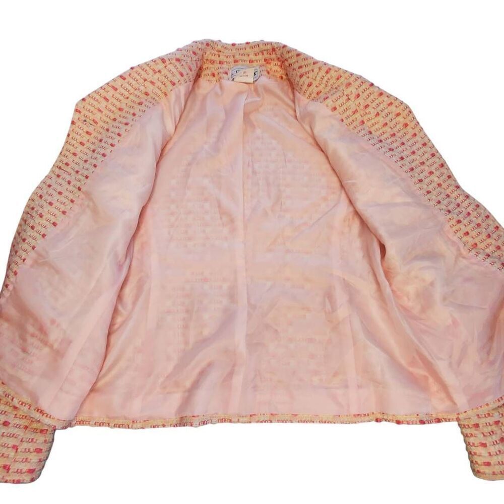 Vintage JG Hook Tweed Blazer Women's Pink Cream Textured Woven Career Preppy Jac - Picture 3 of 11